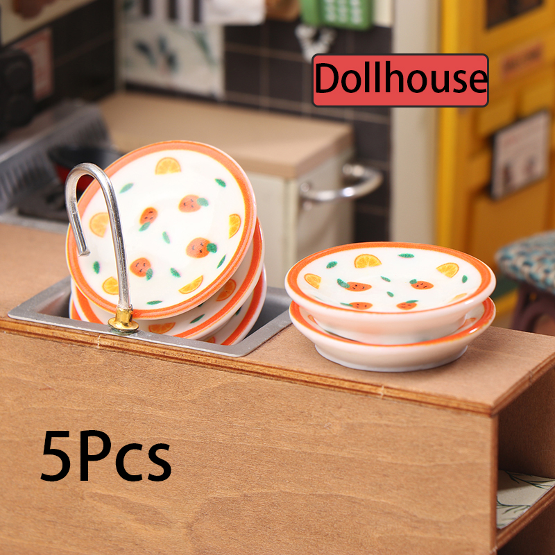 Kitchen Gadgets Wholesale - 5Pcs 1/12 Dollhouse Mini Plates Dishes