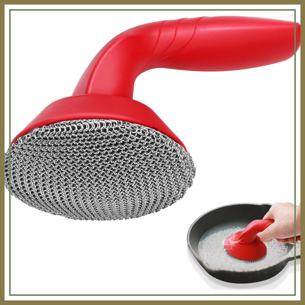 Cast Iron Skillet - Cast Iron Cleaner Scrubber with Handle