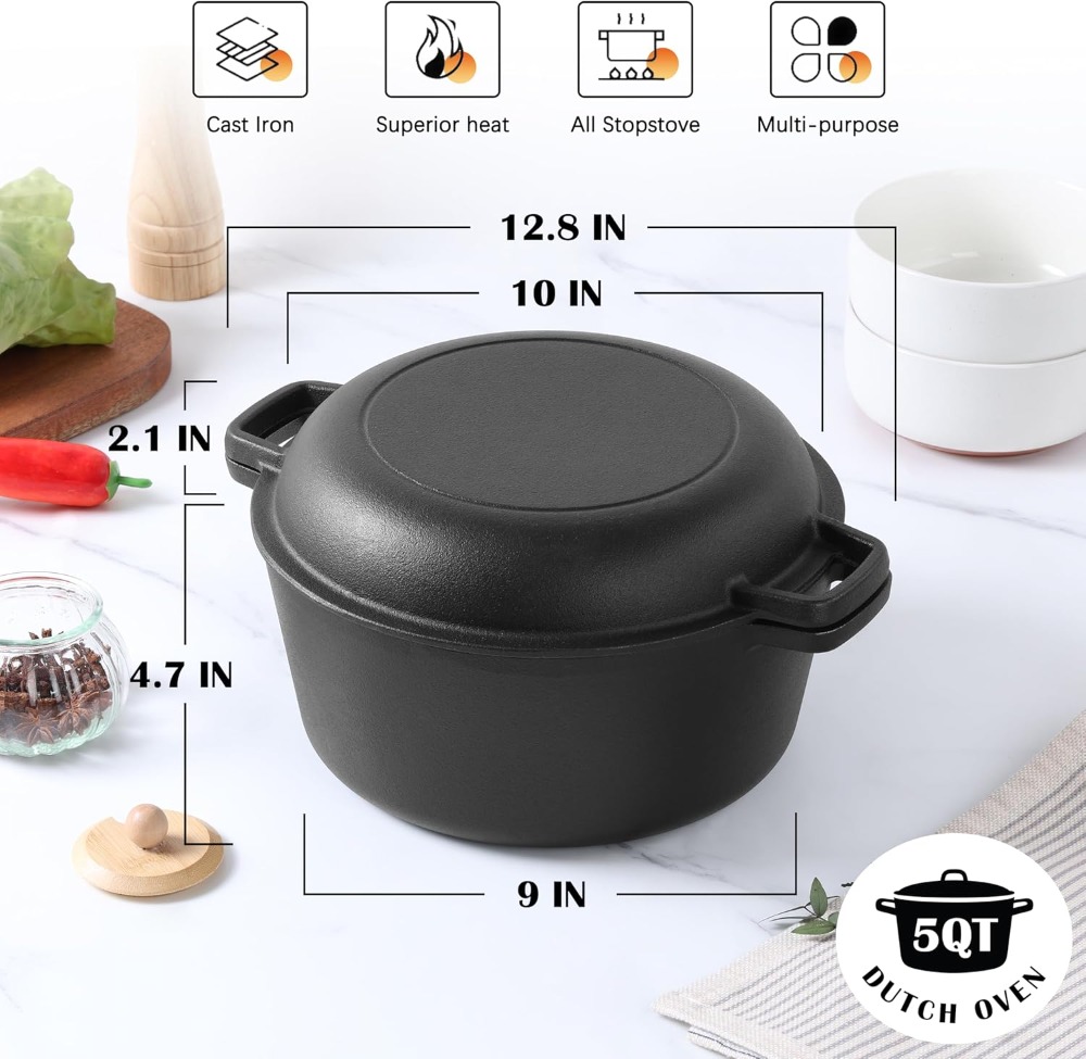 5QT Dutch Oven for Bread Bakin – обзор и цена Cast Iron Skillet
